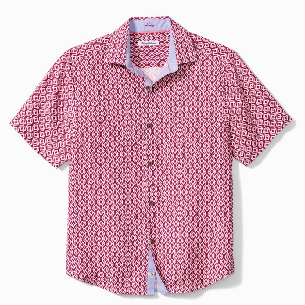 Tommy Bahama Men's XL Diamond Tides Festival Short Sleeve Silk Shirt Like New